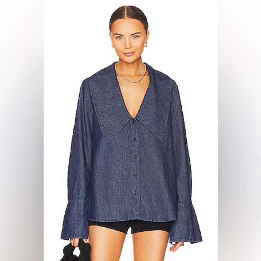 Weworewhat Dani Collared Button-Up Chambray Shirt… - image 2
